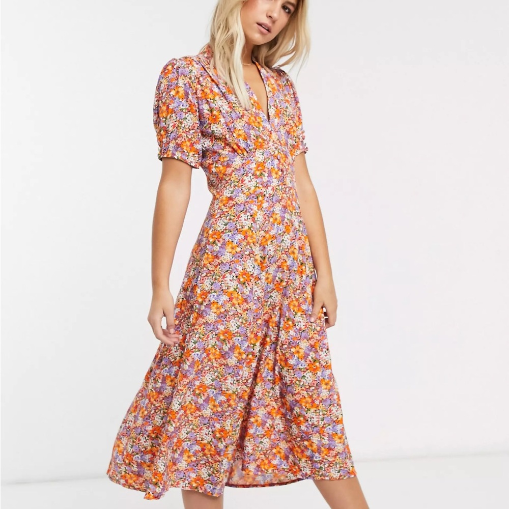 Faithfull meadows floral print short sleeve midi dress